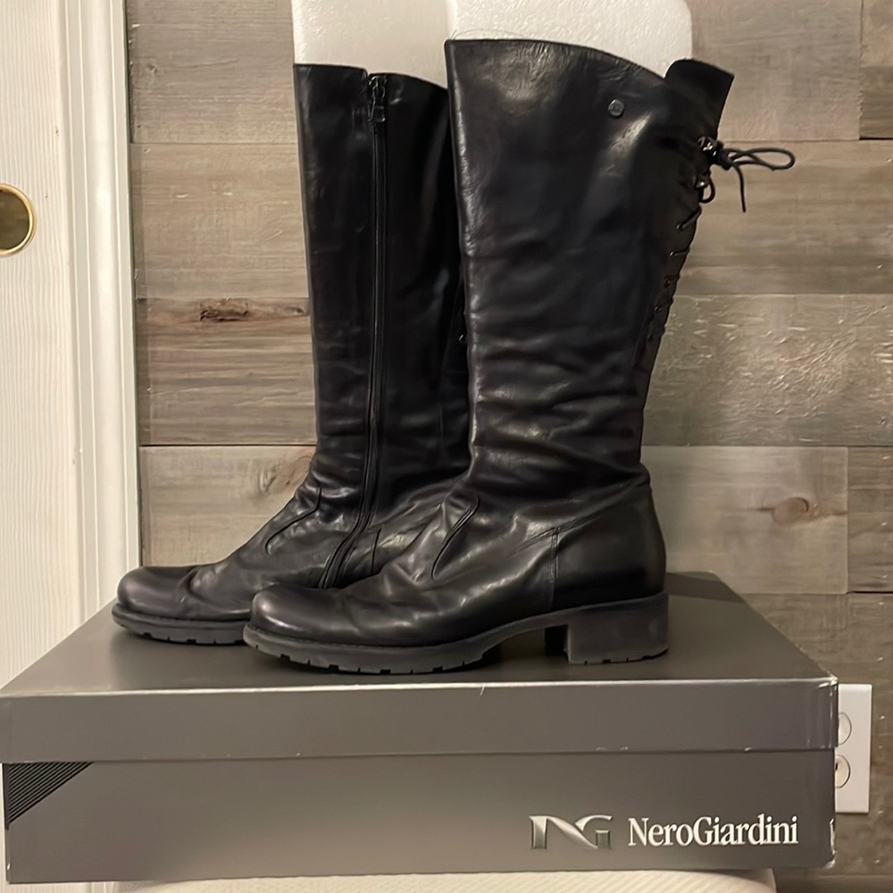 Nero Giardini California Nero Leather Black Boots Size 40 which is a women’s 9.5